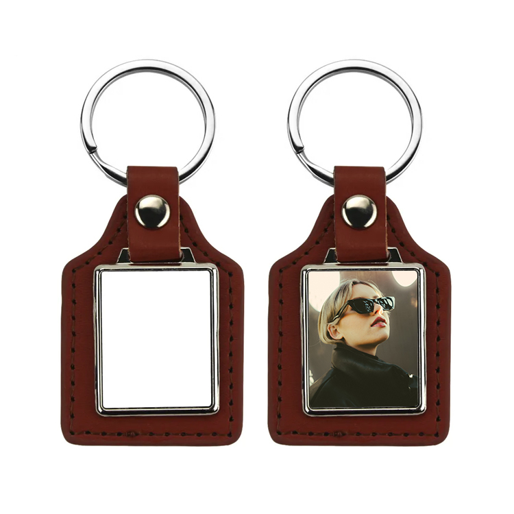 Popular Black Color PU Back Sublimation Keychain DIY Heat Transfer Blank Metal Key ring
