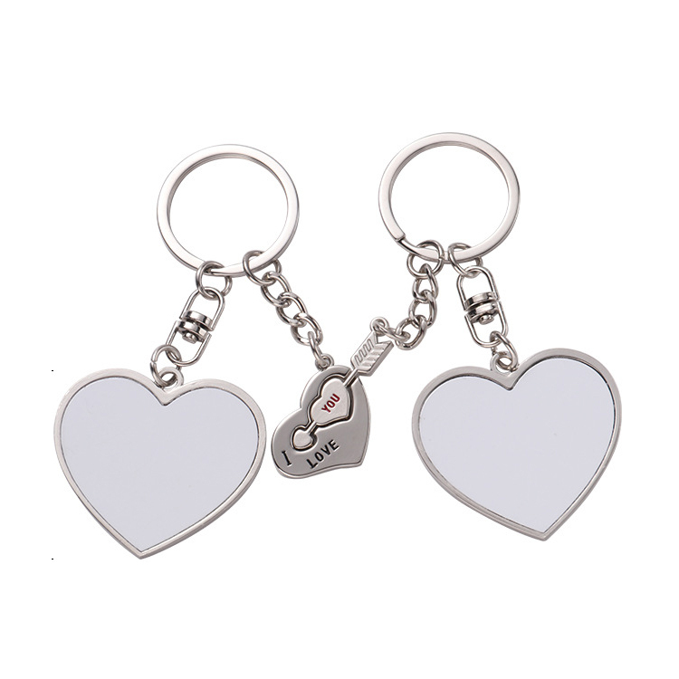 Blank Sublimation Lovers Keychains Round Heart Shape Couples Key ring With Double sides printable