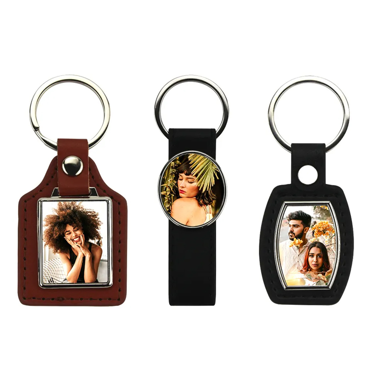 Popular Black Color PU Back Sublimation Keychain DIY Heat Transfer Blank Metal Key ring
