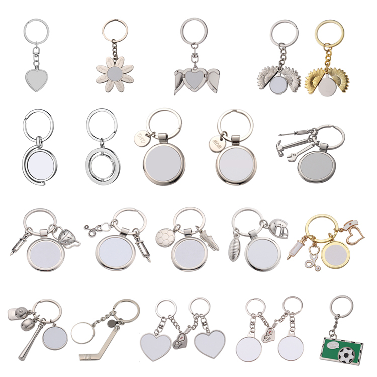 Blank Sublimation Lovers Keychains Round Heart Shape Couples Key ring With Double sides printable