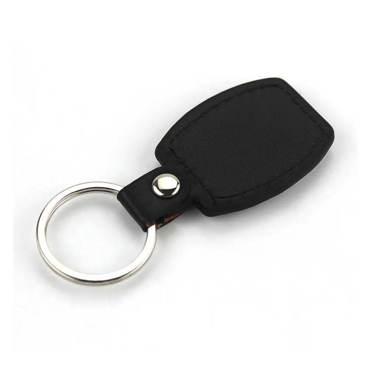 Popular Black Color PU Back Sublimation Keychain DIY Heat Transfer Blank Metal Key ring