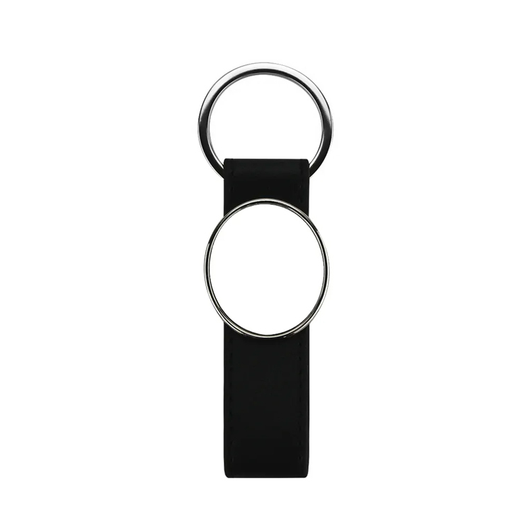 Popular Black Color PU Back Sublimation Keychain DIY Heat Transfer Blank Metal Key ring