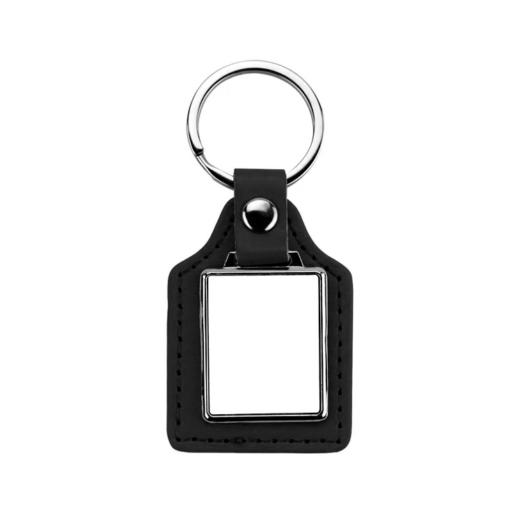 Popular Black Color PU Back Sublimation Keychain DIY Heat Transfer Blank Metal Key ring