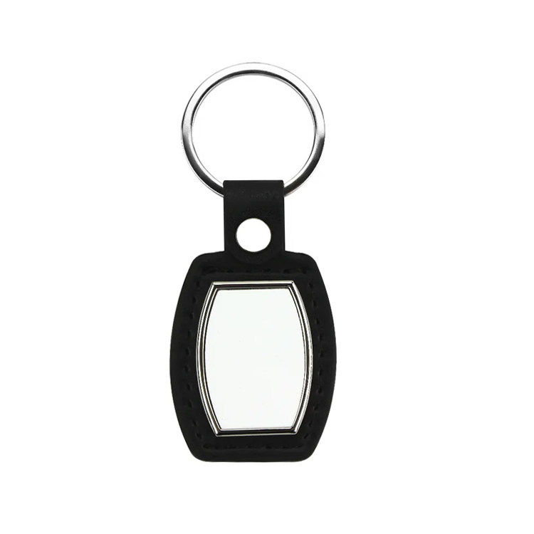 Popular Black Color PU Back Sublimation Keychain DIY Heat Transfer Blank Metal Key ring