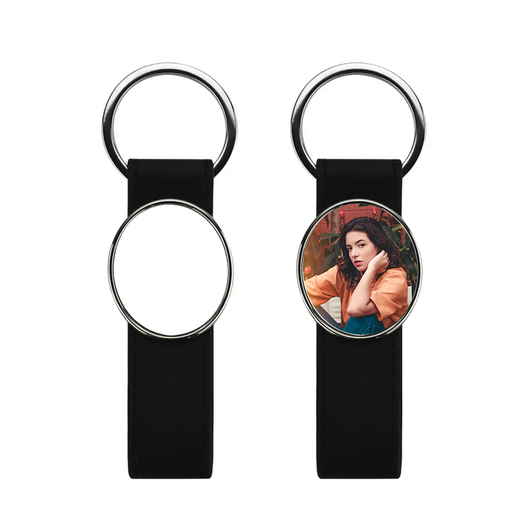 Popular Black Color PU Back Sublimation Keychain DIY Heat Transfer Blank Metal Key ring