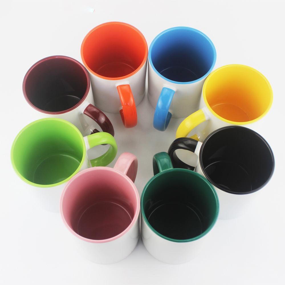 High Quality Sublimation White Blank 11oz fringe and inside color mug