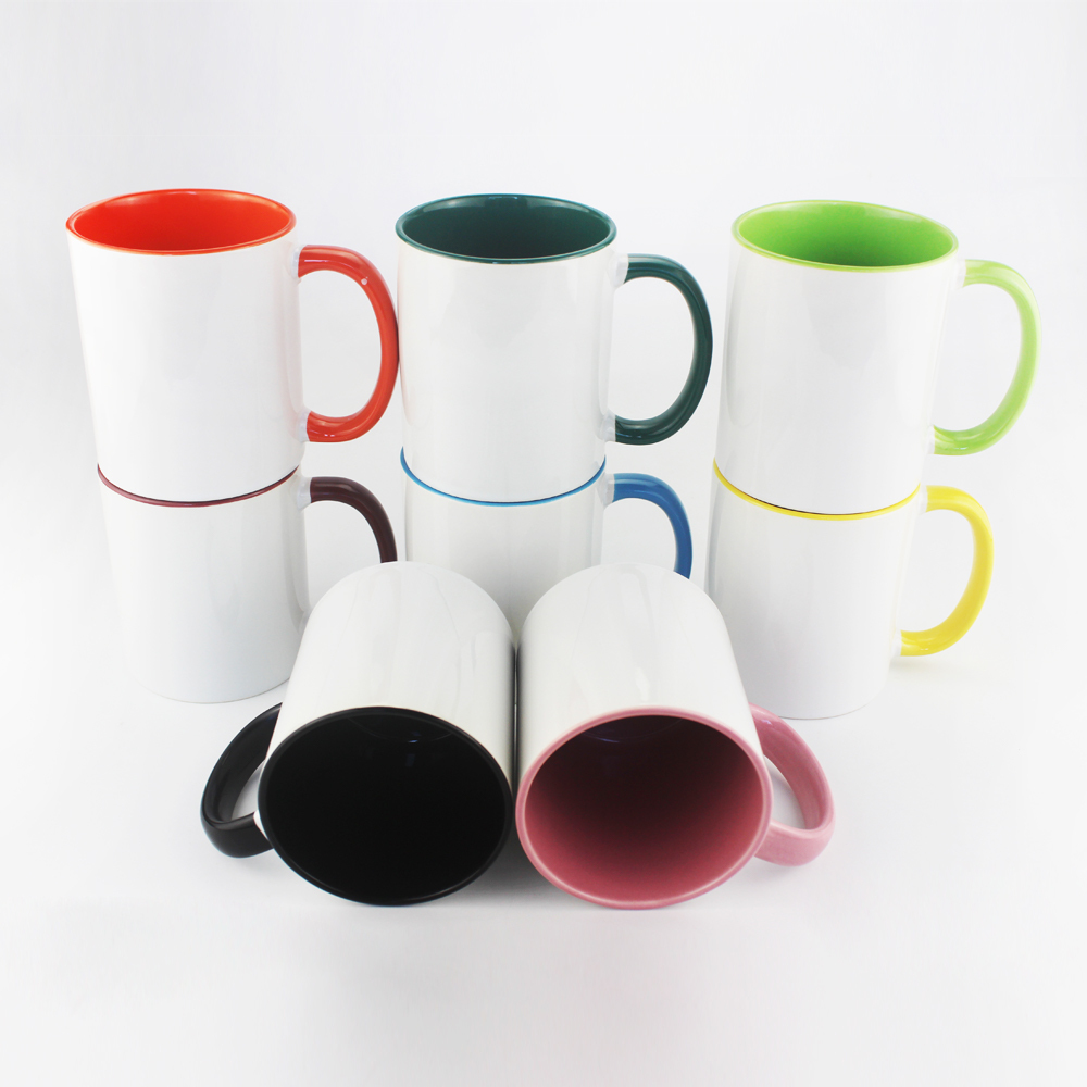 High Quality Sublimation White Blank 11oz fringe and inside color mug