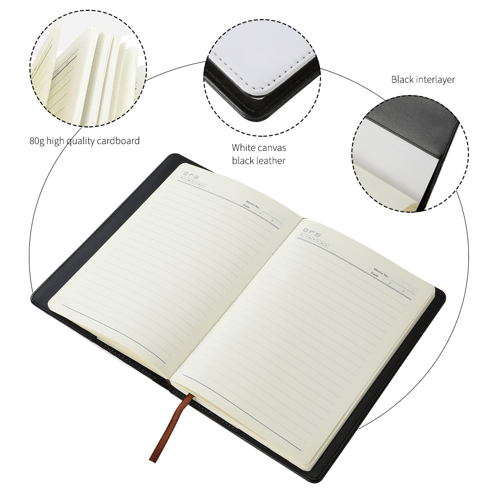 Sublimation Hardcover PU with White Canvas Notebooks for Note, High-Quality PU Leather with Detachable Design