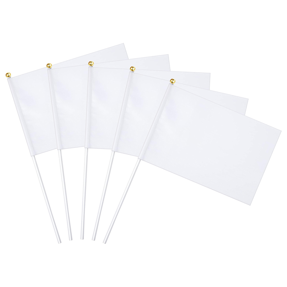 White Blank Sublimation Mini Flags; Hand Held Solid White Blank Flag; Plain White DIY Color Small Flags; Sublimation White Polyester/Warp Knitting Flag for Various Occasion