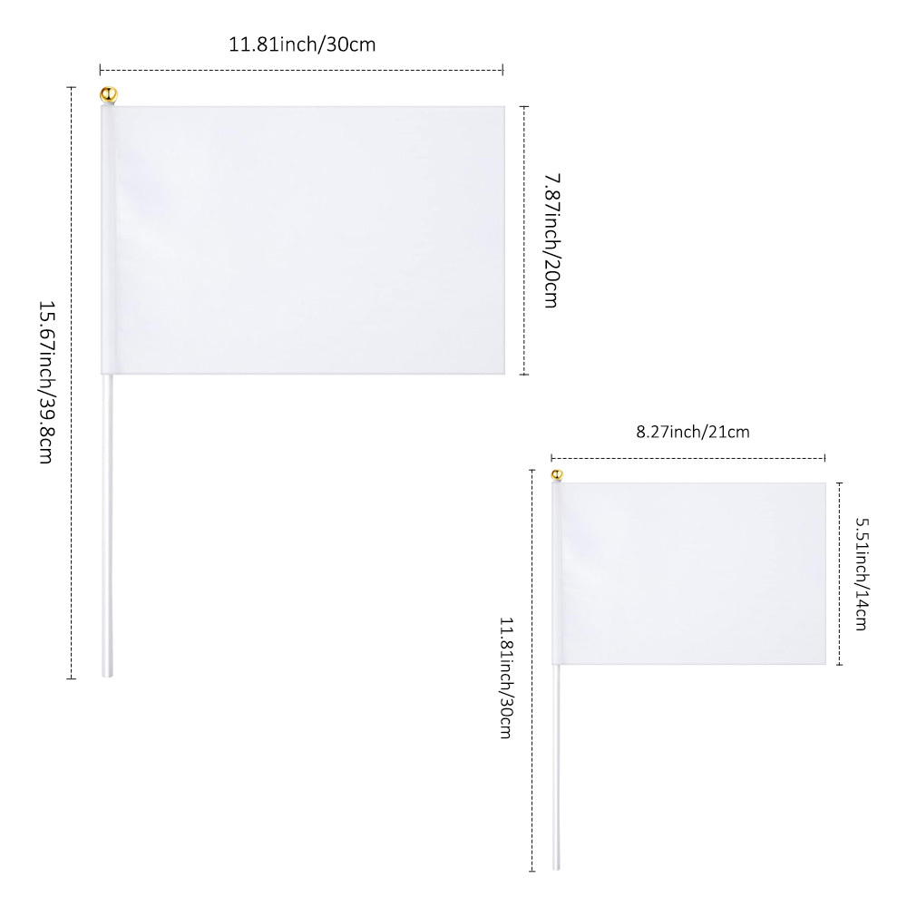 White Blank Sublimation Mini Flags; Hand Held Solid White Blank Flag; Plain White DIY Color Small Flags; Sublimation White Polyester/Warp Knitting Flag for Various Occasion