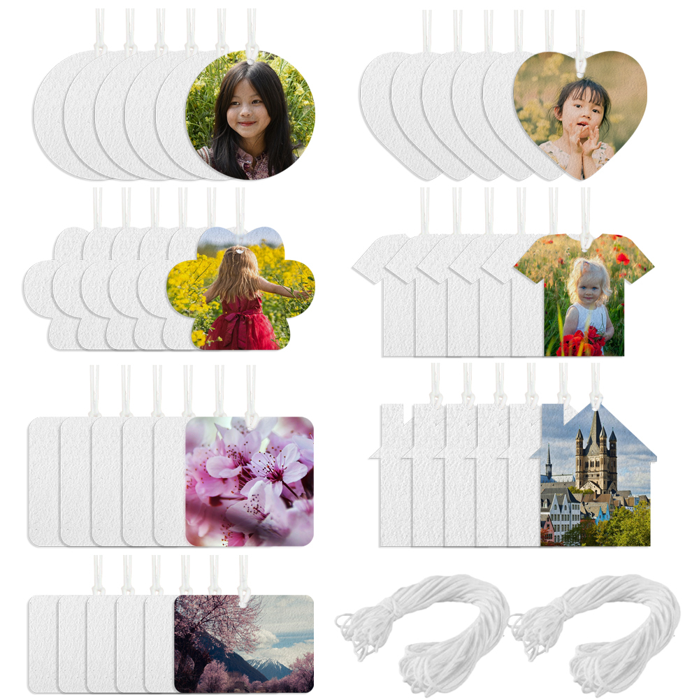 3mm Sublimation Felt Fragrance Tablets with Rope; Wholesale Blank Air Freshener Sheets for Car/Home; DIY Heat Transfer Scented Decor