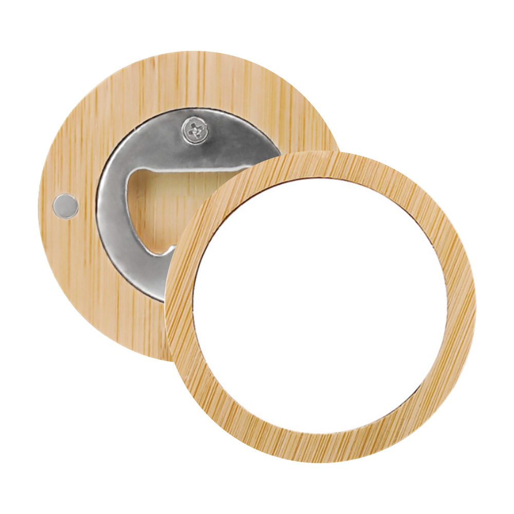 Sublimation Bamboo Round Bottle Opener - DIY Magnetic Heat Transfer Compatible, Personalized Refrigerator Sticker Style