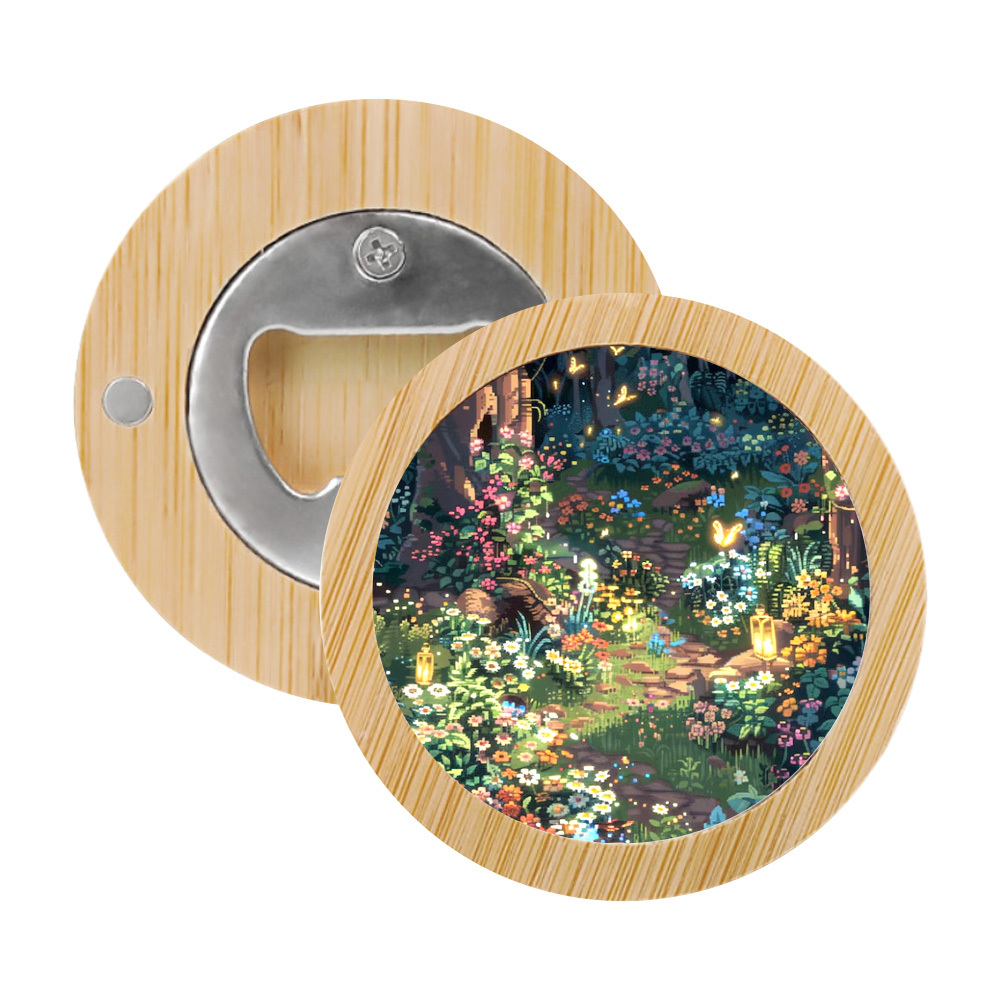 Sublimation Bamboo Round Bottle Opener - DIY Magnetic Heat Transfer Compatible, Personalized Refrigerator Sticker Style