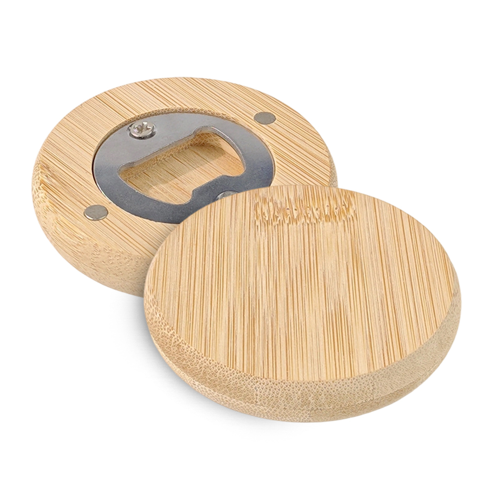 Sublimation Bamboo Round Bottle Opener - DIY Magnetic Heat Transfer Compatible, Personalized Refrigerator Sticker Style