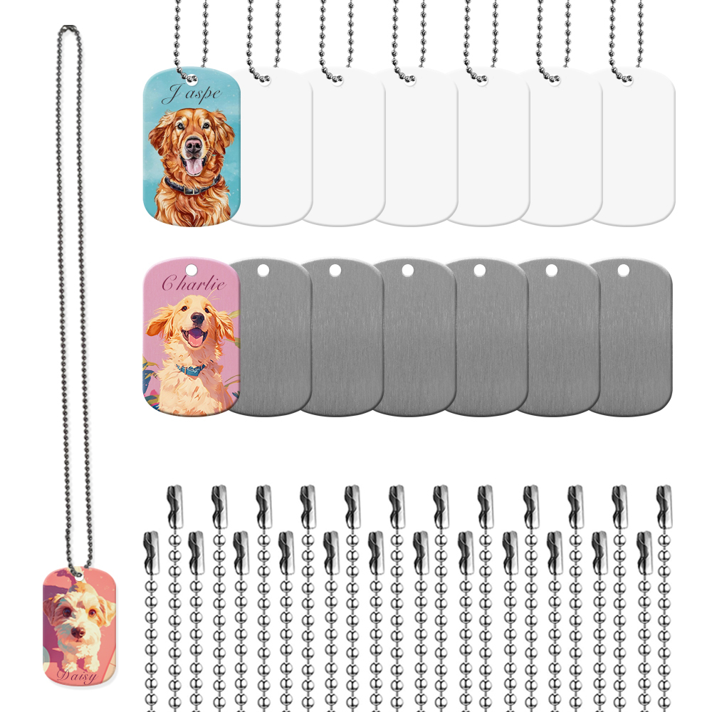 Stainless Steel Sublimation Dog Tag - Double Sided Blanks, Personalized Metal Pet Tag for Heat Transfer DIY