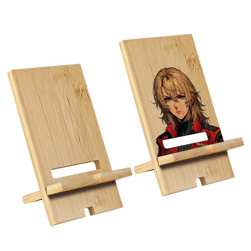 Sublimation Bamboo Phone Stand Holder - Adjustable Bracket with Charge Slot Design, Heat Transfer Compatible for DIY Customization