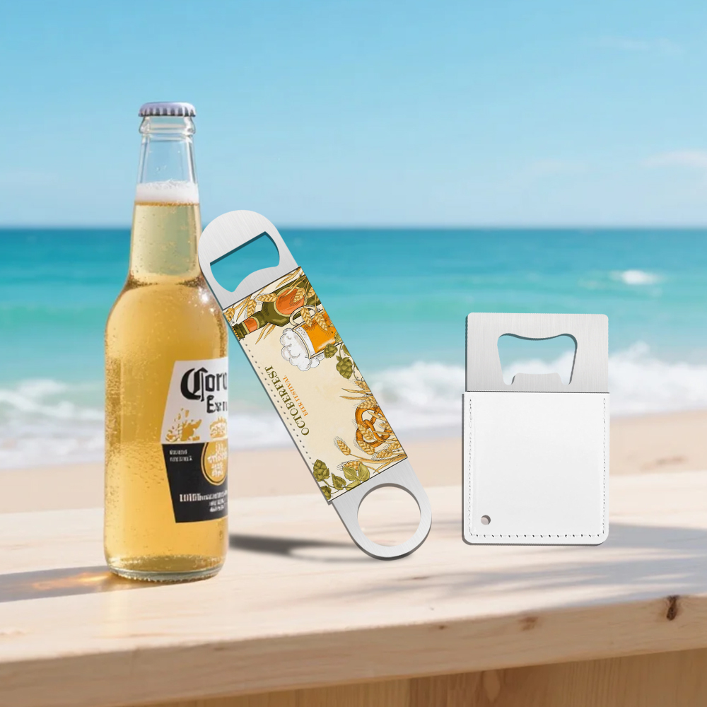 Double-Sided Print Sublimation Metal Bottle Opener with PU; Beer Bottle Opener for Home & Restaurant;Blank Gifts for Heat Transfer