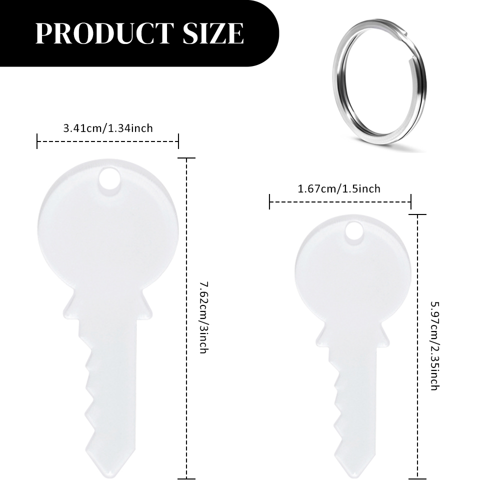 Premium Clear Sublimation Keychain Blanks – High-Quality Customizable Key-Shaped Charms for Vibrant Heat Transfer Prints (DIY Craft Keychains for Photos, Logos & Personalized Gifts)