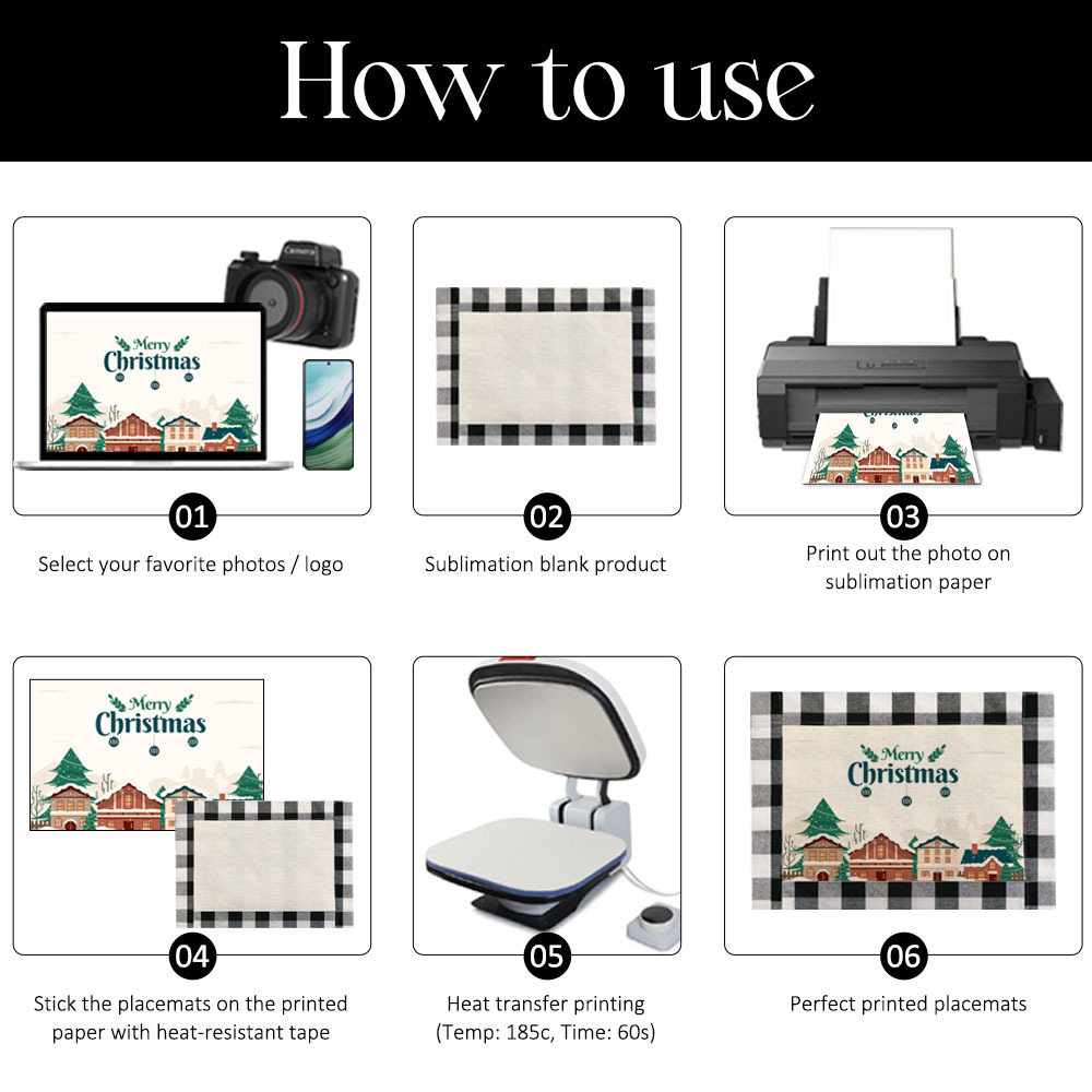 For Christmas Sublimation Blank Linen Placemats – DIY Heat Transfer Washable Table Mats for Holiday Dining, Parties & Special Events