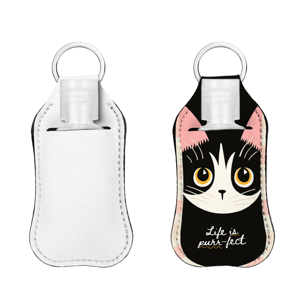 Custom Neoprene Blank Hand Sanitizer Bottle Cover for Heat Transfer; Personalized Travel Size Sublimation Keychain Holder for Sanitizer
