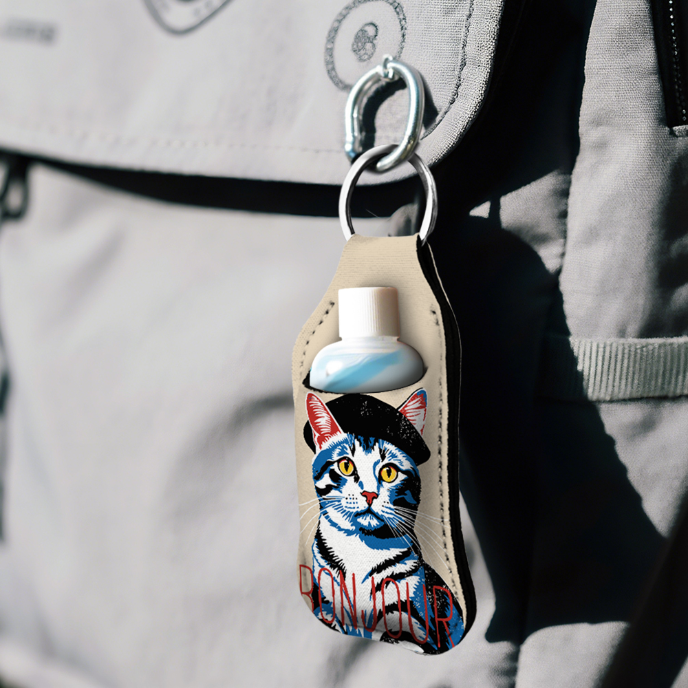 Custom Neoprene Blank Hand Sanitizer Bottle Cover for Heat Transfer; Personalized Travel Size Sublimation Keychain Holder for Sanitizer