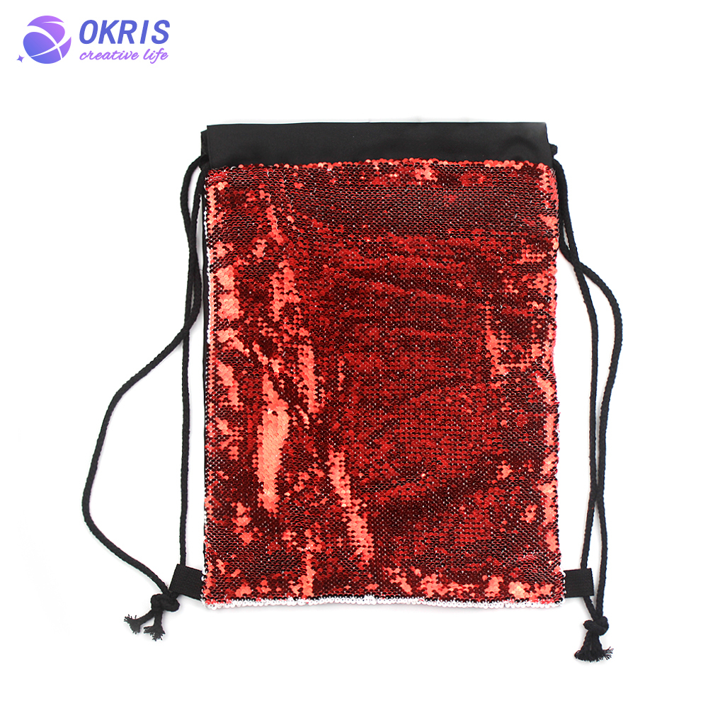 Custom Sublimation Sequin Drawstring Bag - Heat Transfer Polyester Blank for Gym, Beach & Party - Glitter Backpack for Sports/Travel