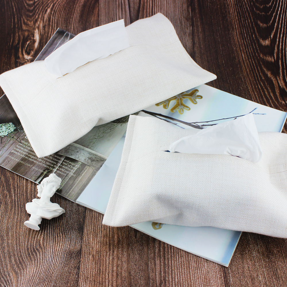 Sublimation Cotton Linen Napkin Holder & Blank White Tissue Bag: Personalized Heat Transfer Blanks for Home, Office & Car