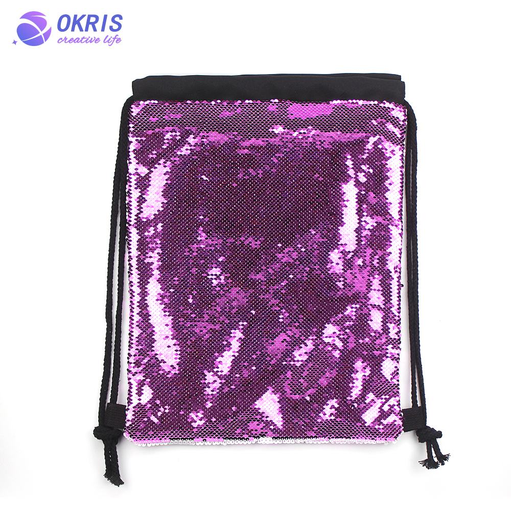 Custom Sublimation Sequin Drawstring Bag - Heat Transfer Polyester Blank for Gym, Beach & Party - Glitter Backpack for Sports/Travel