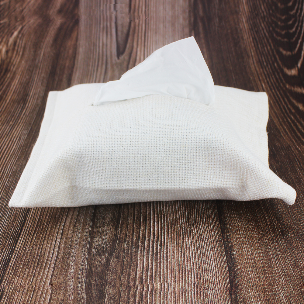 Sublimation Cotton Linen Napkin Holder & Blank White Tissue Bag: Personalized Heat Transfer Blanks for Home, Office & Car