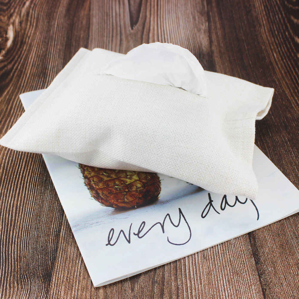 Sublimation Cotton Linen Napkin Holder & Blank White Tissue Bag: Personalized Heat Transfer Blanks for Home, Office & Car