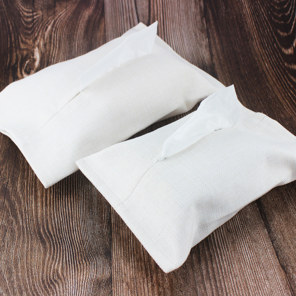 Sublimation Cotton Linen Napkin Holder & Blank White Tissue Bag: Personalized Heat Transfer Blanks for Home, Office & Car