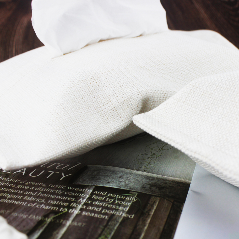 Sublimation Cotton Linen Napkin Holder & Blank White Tissue Bag: Personalized Heat Transfer Blanks for Home, Office & Car