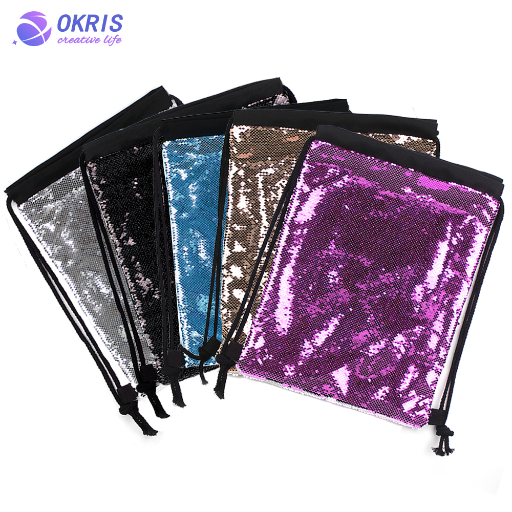 Custom Sublimation Sequin Drawstring Bag - Heat Transfer Polyester Blank for Gym, Beach & Party - Glitter Backpack for Sports/Travel