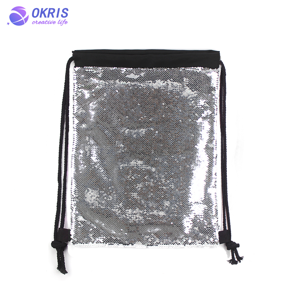 Custom Sublimation Sequin Drawstring Bag - Heat Transfer Polyester Blank for Gym, Beach & Party - Glitter Backpack for Sports/Travel