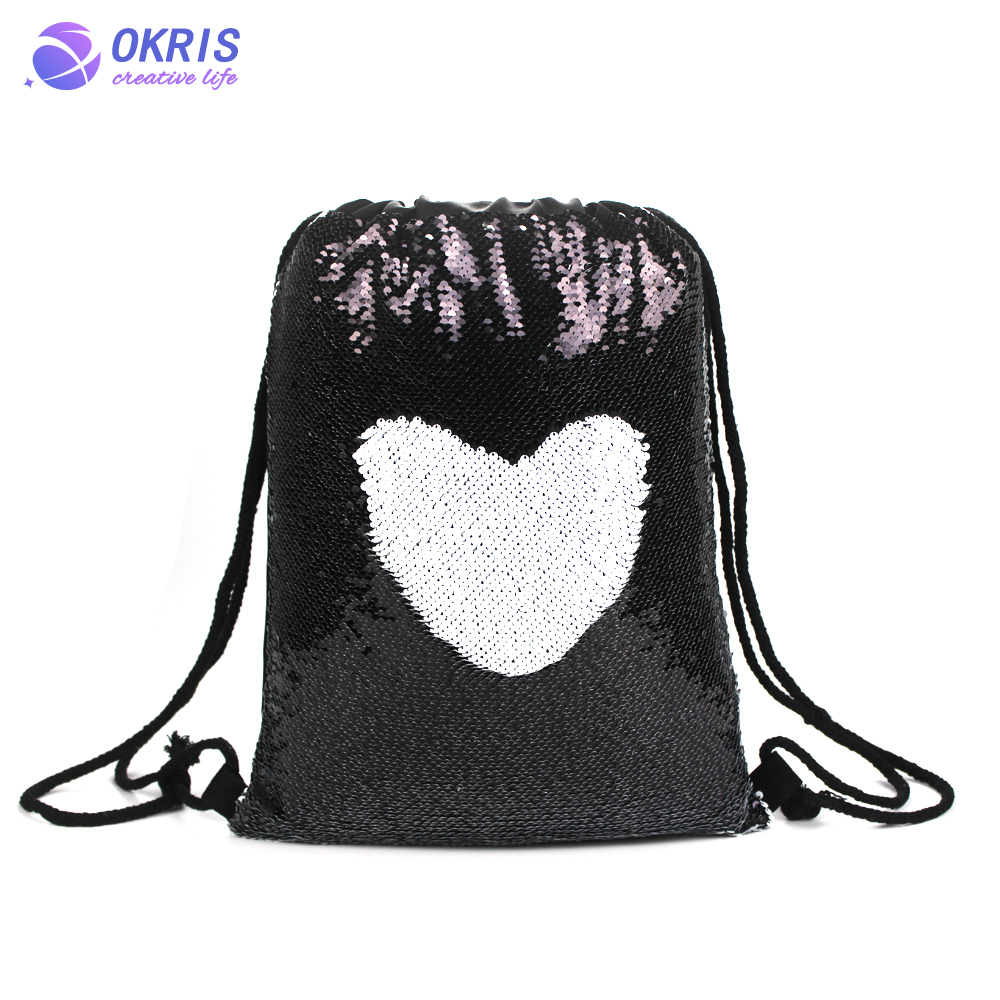 Custom Sublimation Sequin Drawstring Bag - Heat Transfer Polyester Blank for Gym, Beach & Party - Glitter Backpack for Sports/Travel