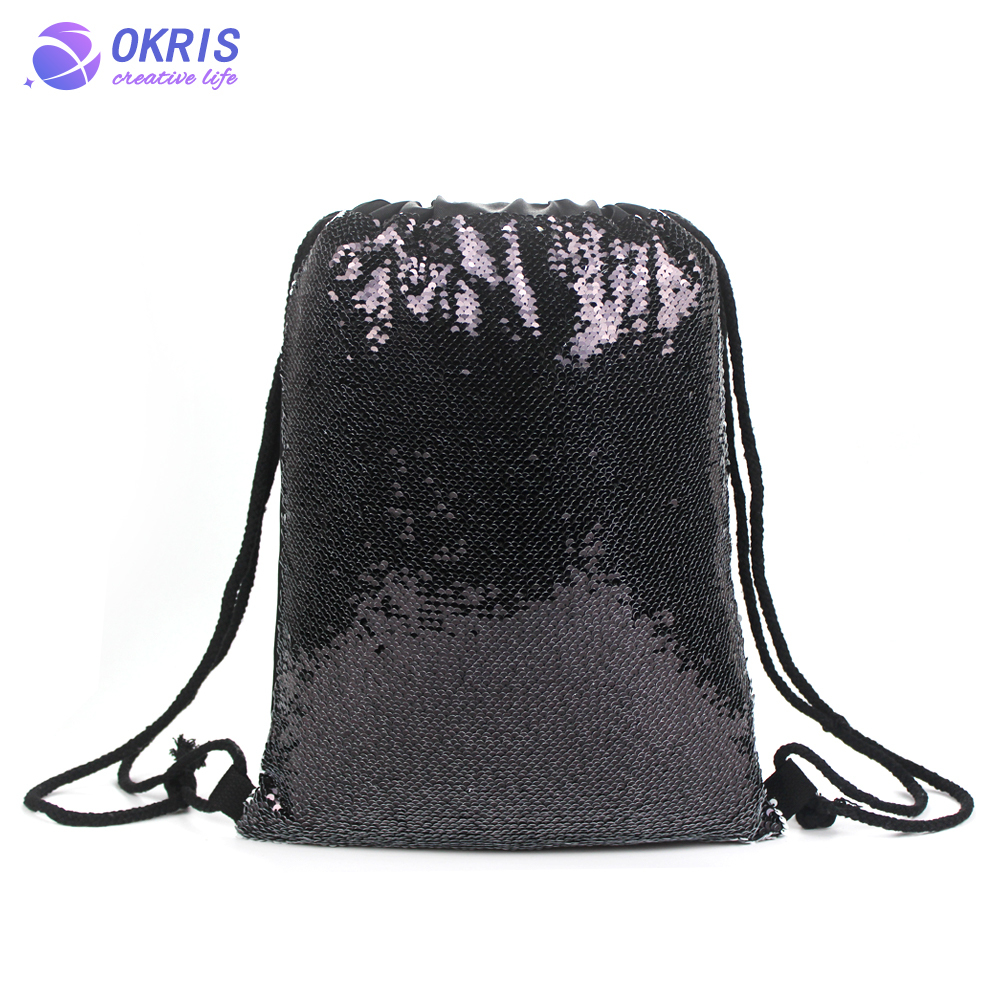 Custom Sublimation Sequin Drawstring Bag - Heat Transfer Polyester Blank for Gym, Beach & Party - Glitter Backpack for Sports/Travel