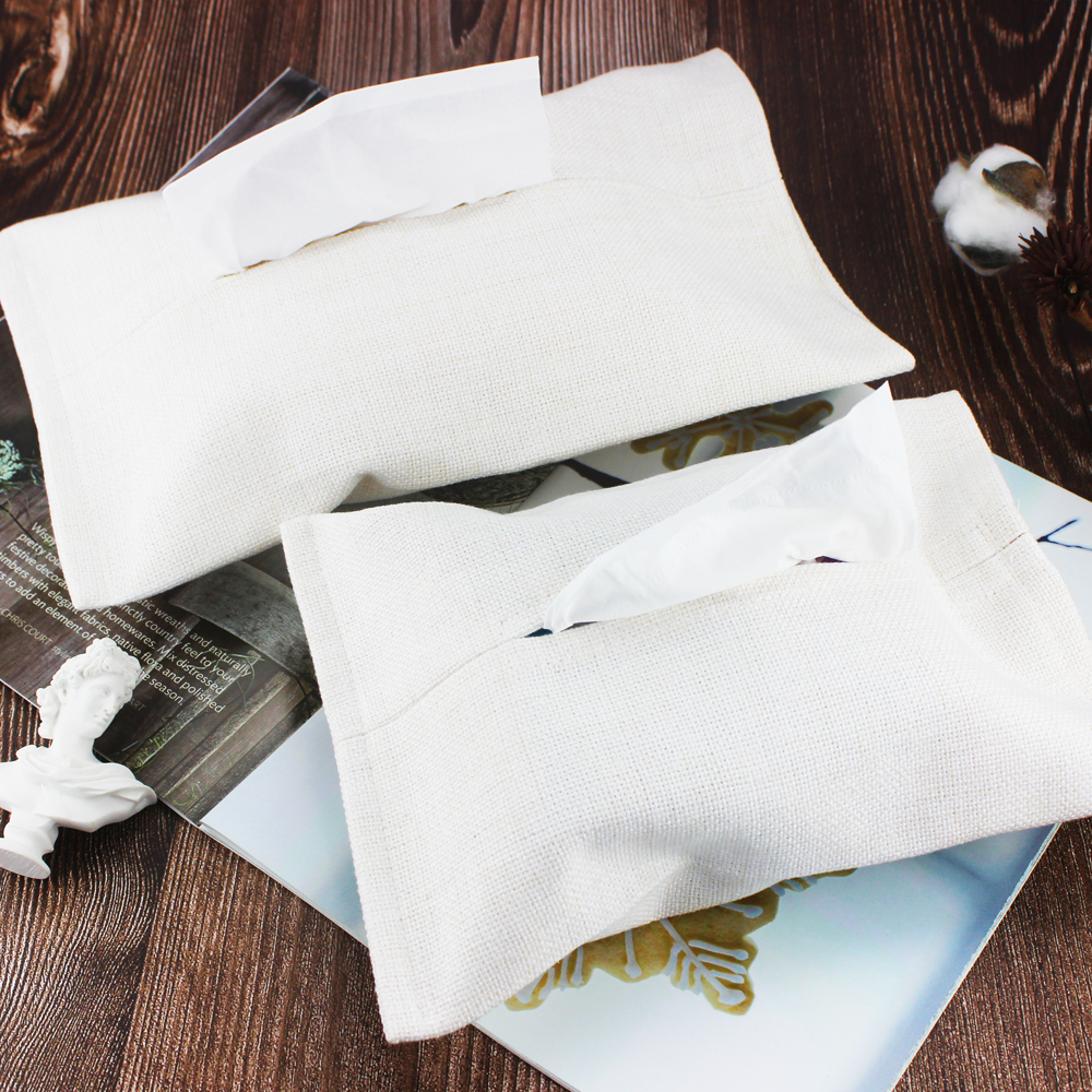Sublimation Cotton Linen Napkin Holder & Blank White Tissue Bag: Personalized Heat Transfer Blanks for Home, Office & Car