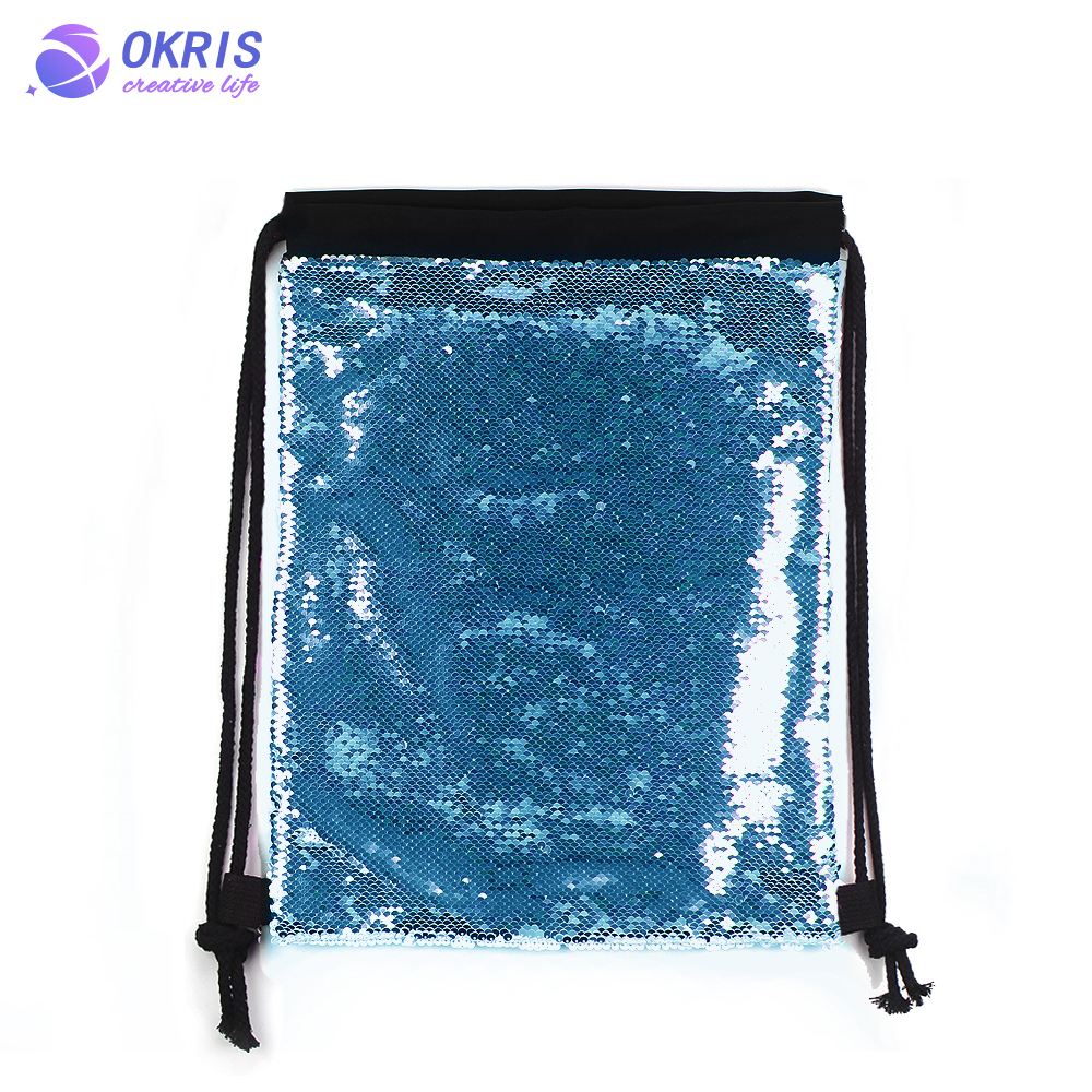 Custom Sublimation Sequin Drawstring Bag - Heat Transfer Polyester Blank for Gym, Beach & Party - Glitter Backpack for Sports/Travel