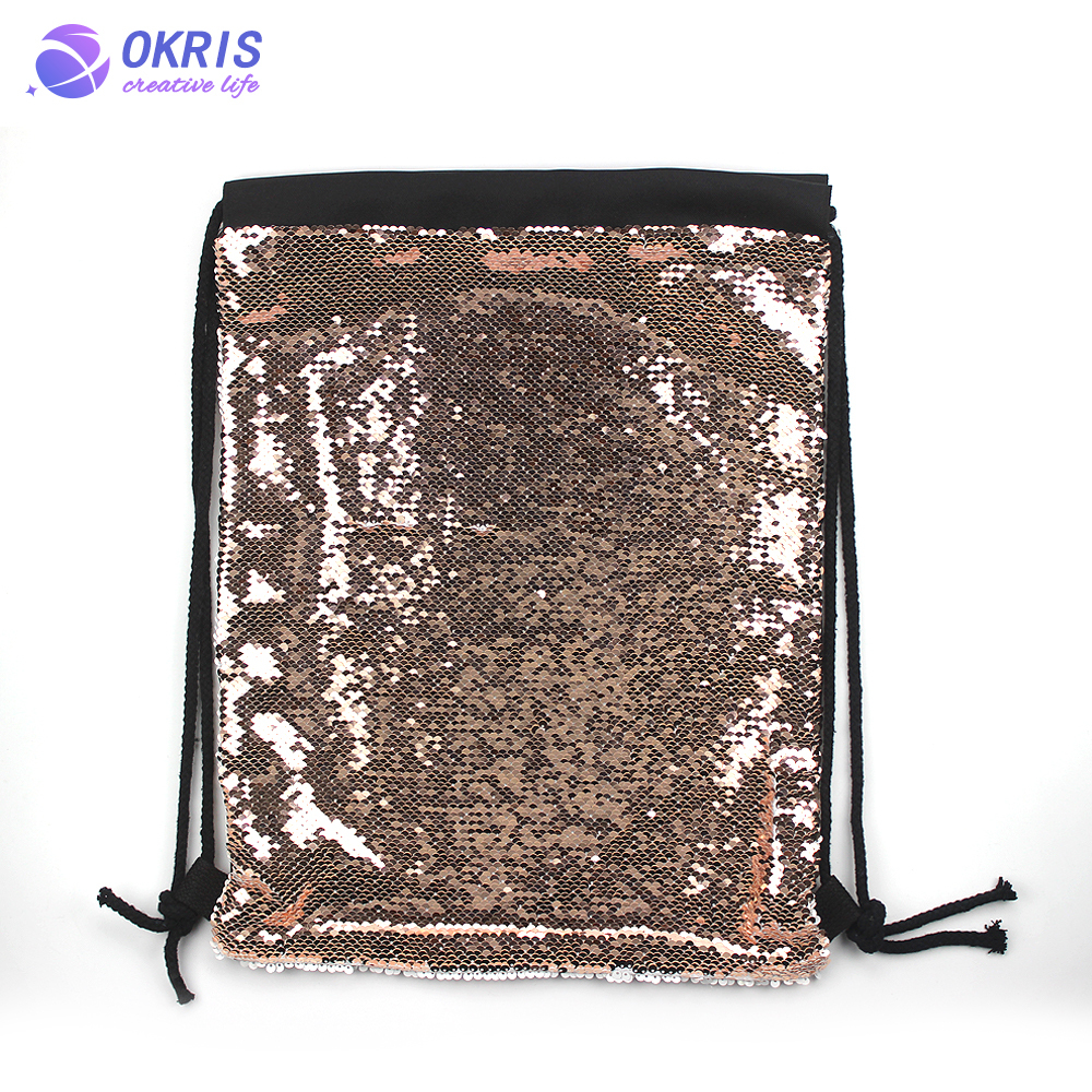 Custom Sublimation Sequin Drawstring Bag - Heat Transfer Polyester Blank for Gym, Beach & Party - Glitter Backpack for Sports/Travel