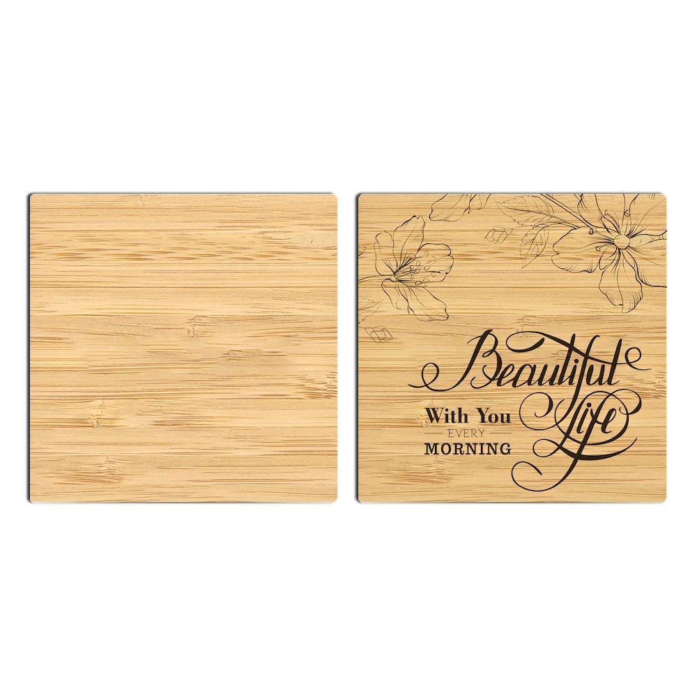 DIY Sublimation Blank Bamboo Coaster (Round & Square) - Heat Transfer Ready Bamboo Drink Coasters with Holder for Custom Designs