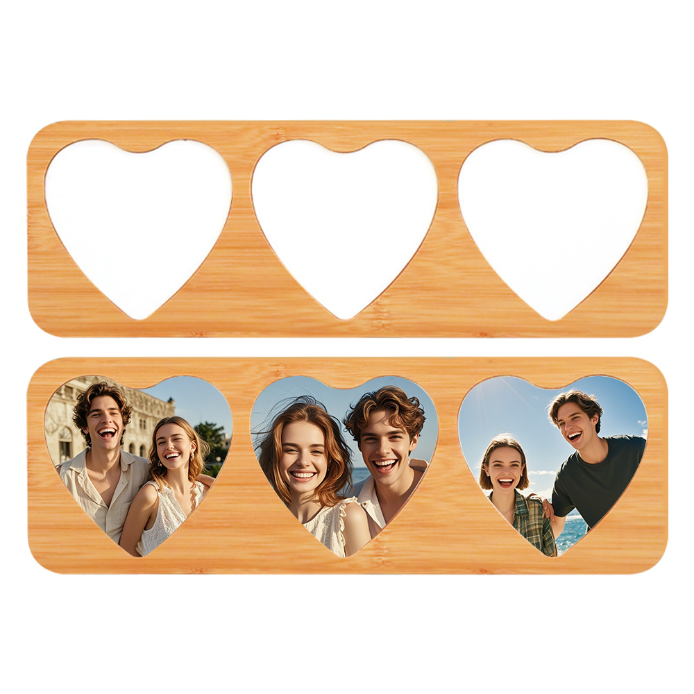 DIY Sublimation Bamboo Three-Row Photo Frame - Heat Transfer Blank Bamboo Photo Panel for Custom Design