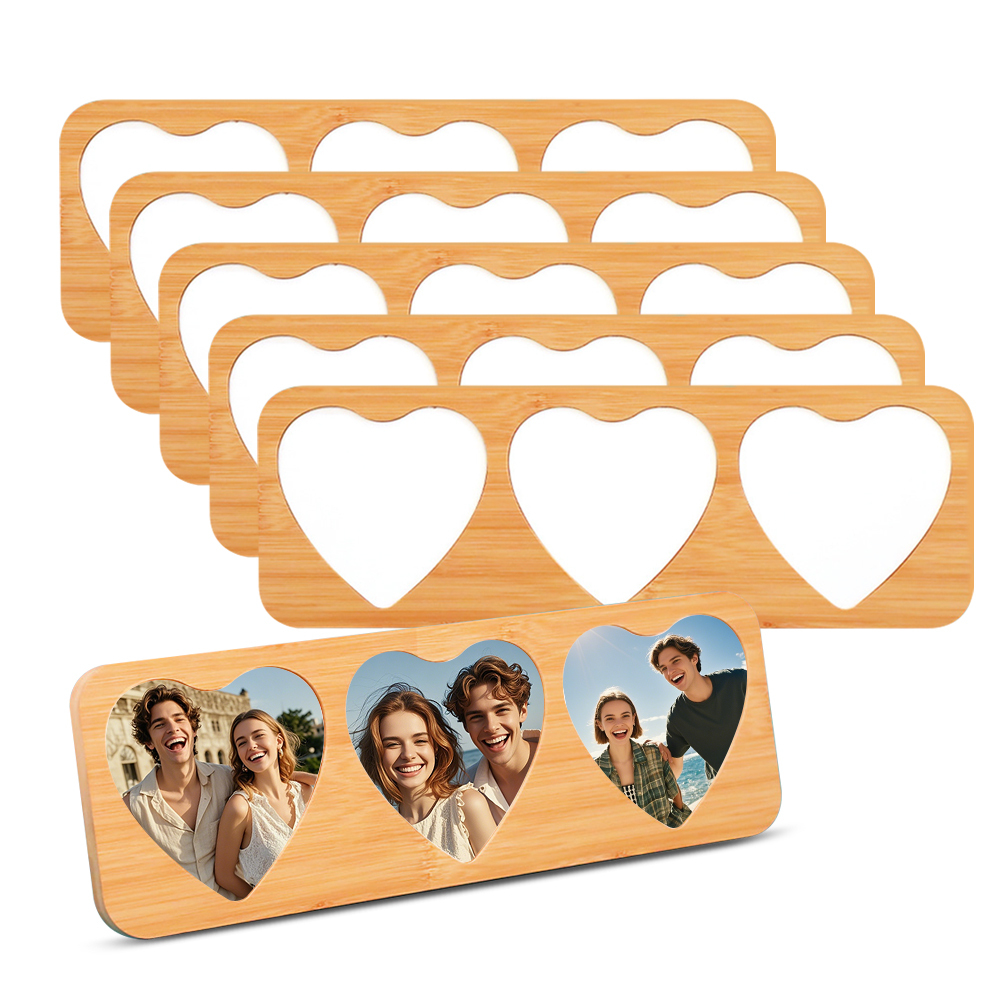 DIY Sublimation Bamboo Three-Row Photo Frame - Heat Transfer Blank Bamboo Photo Panel for Custom Design