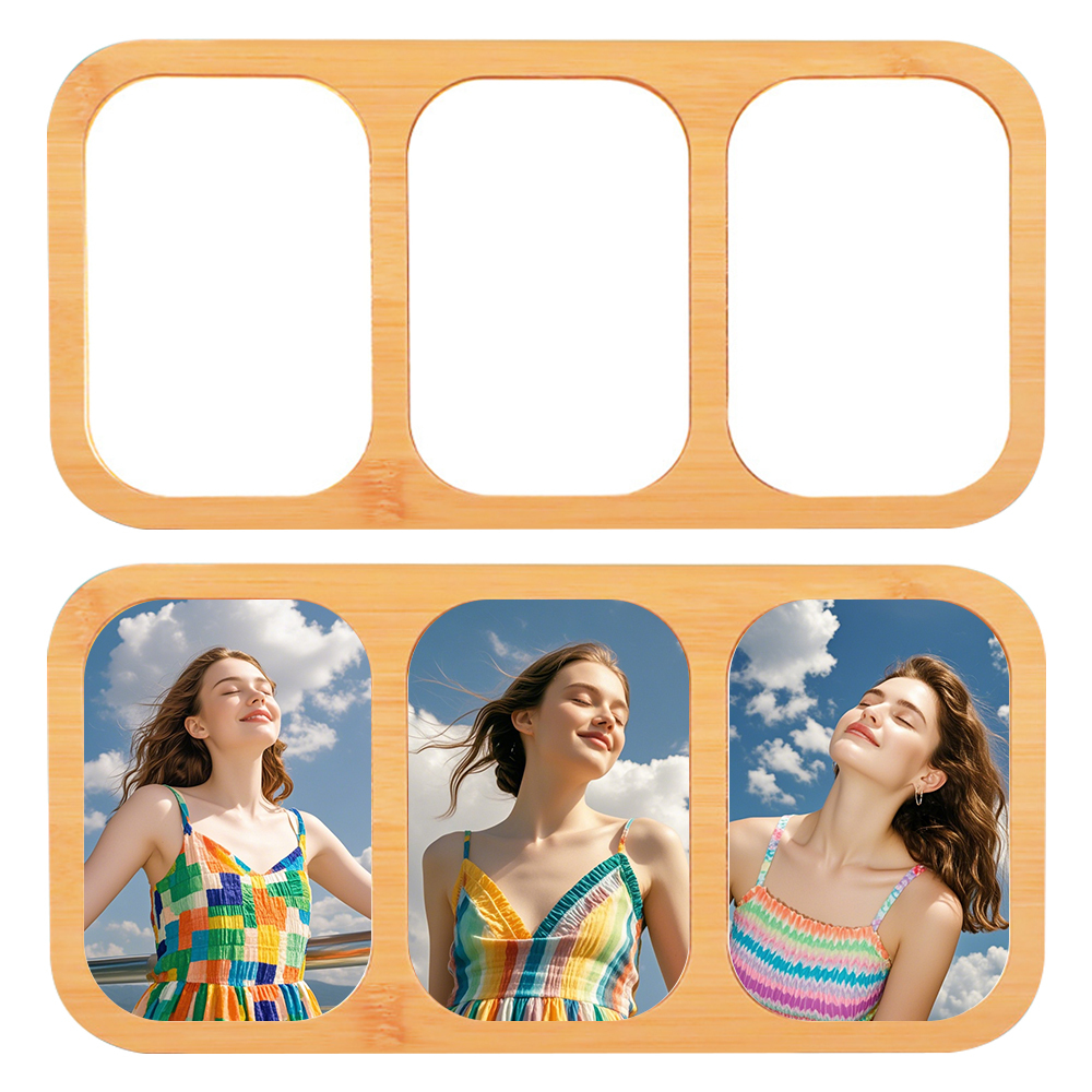 DIY Sublimation Bamboo Three-Row Photo Frame - Heat Transfer Blank Bamboo Photo Panel for Custom Design
