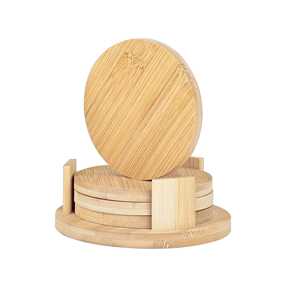 DIY Sublimation Blank Bamboo Coaster (Round & Square) - Heat Transfer Ready Bamboo Drink Coasters with Holder for Custom Designs