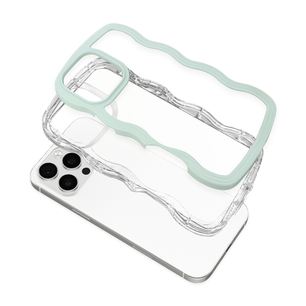 2-in-1 Wave Border Phone Case for iPhone Series - 7 Color Options, Shockproof Hard PC Back + Soft TPU Bumper Protective Cover