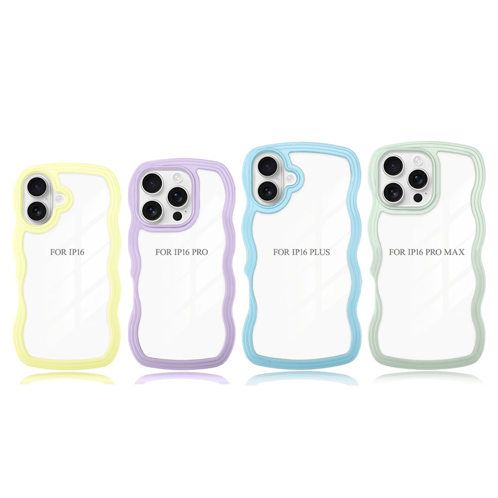 2-in-1 Wave Border Phone Case for iPhone Series - 7 Color Options, Shockproof Hard PC Back + Soft TPU Bumper Protective Cover