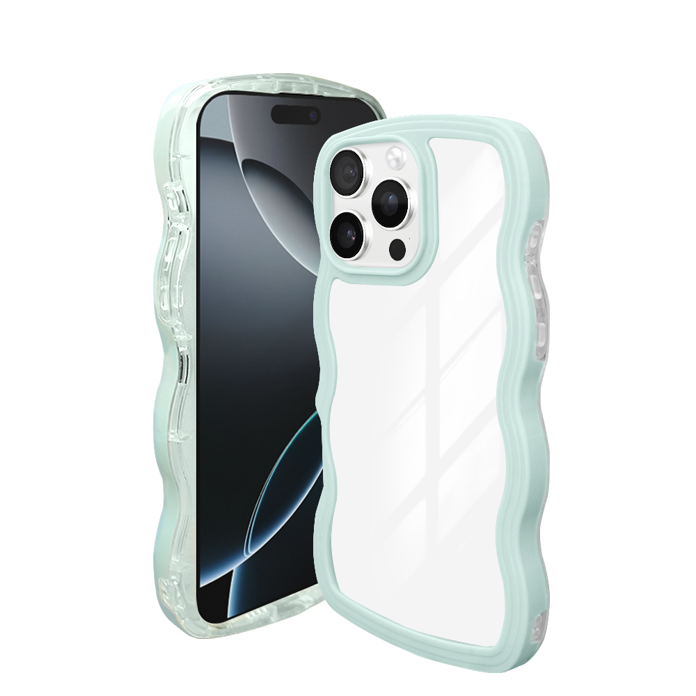 2-in-1 Wave Border Phone Case for iPhone Series - 7 Color Options, Shockproof Hard PC Back + Soft TPU Bumper Protective Cover