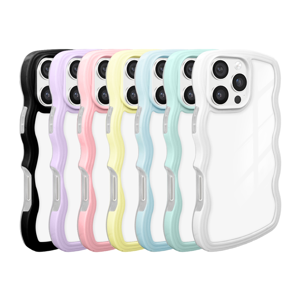 2-in-1 Wave Border Phone Case for iPhone Series - 7 Color Options, Shockproof Hard PC Back + Soft TPU Bumper Protective Cover