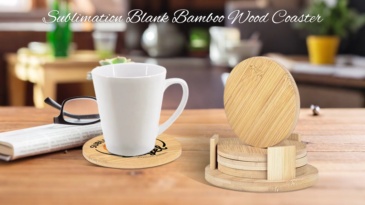 DIY Sublimation Blank Bamboo Coaster (Round & Square) - Heat Transfer Ready Bamboo Drink Coasters with Holder for Custom Designs