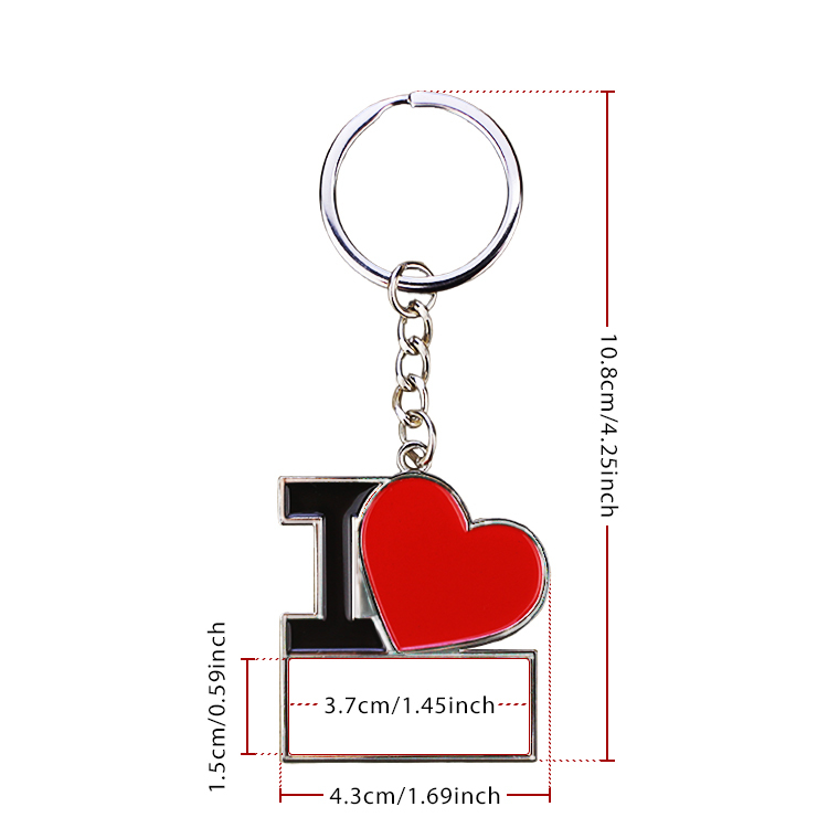DIY Sublimation Love Keychain - Stainless Steel Heart Keyring with Red Accent, Customizable Metal Keychain for Valentine's Day, Best Friend Gifts & Birthdays